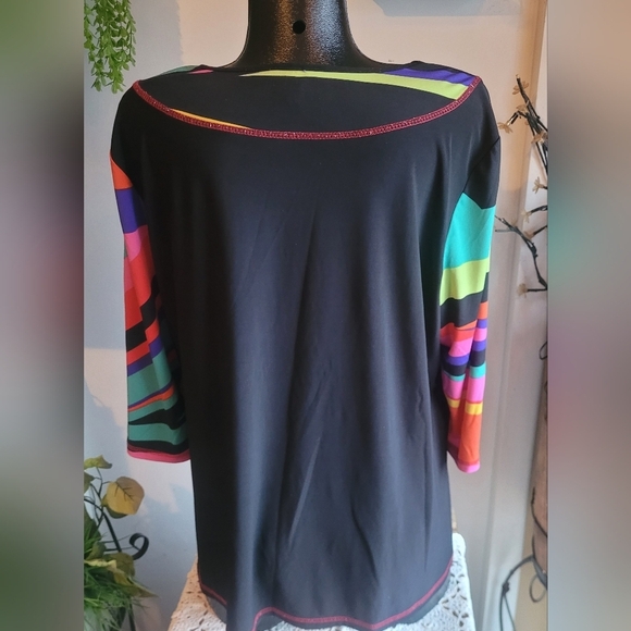 Libra Multi Colored Abstract Print Cropped Sleeve Top 1X - Picture 6 of 7